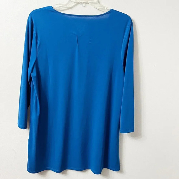 Chico's Baroque Blue V Neck Tunic Top Medium Blouse w/Side Slit Shirt - Picture 4 of 6